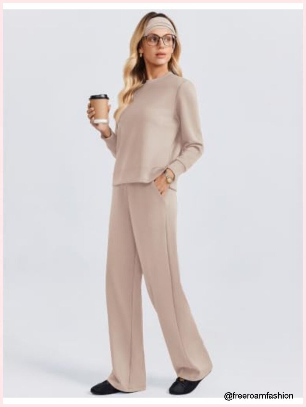 2 Piece Lounge Set Wide Leg Pants Mock Neck Sweatsuit Relaxed Fit Tracksuit - Picture 2 of 6